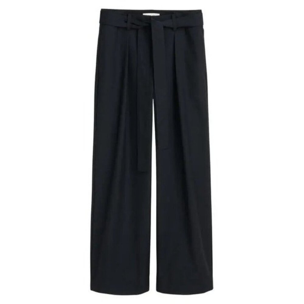 NWT ALEX MILL Women's‎ Trouser Wide Pants Size 2 Mila Tie Waist WOOL Blend Black